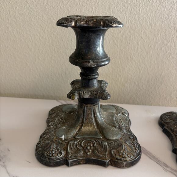 Lot Pair of 2 Silver Plated Candlesticks Taper Candle Holders Made in England - Picture 10 of 16